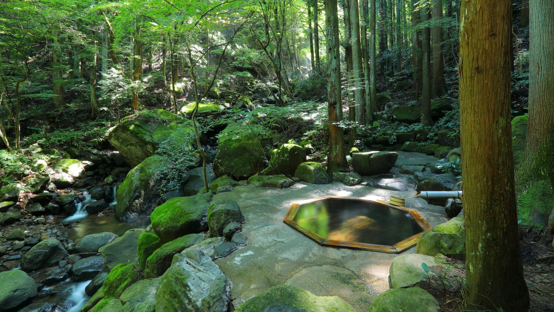 土湯別邸 里の湯（さとのゆ）の自然に囲まれた露天風呂